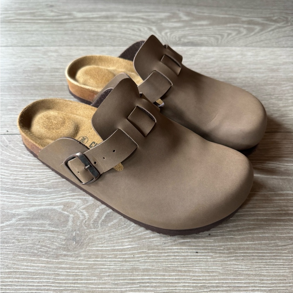 Classic Tan Mules with Buckle